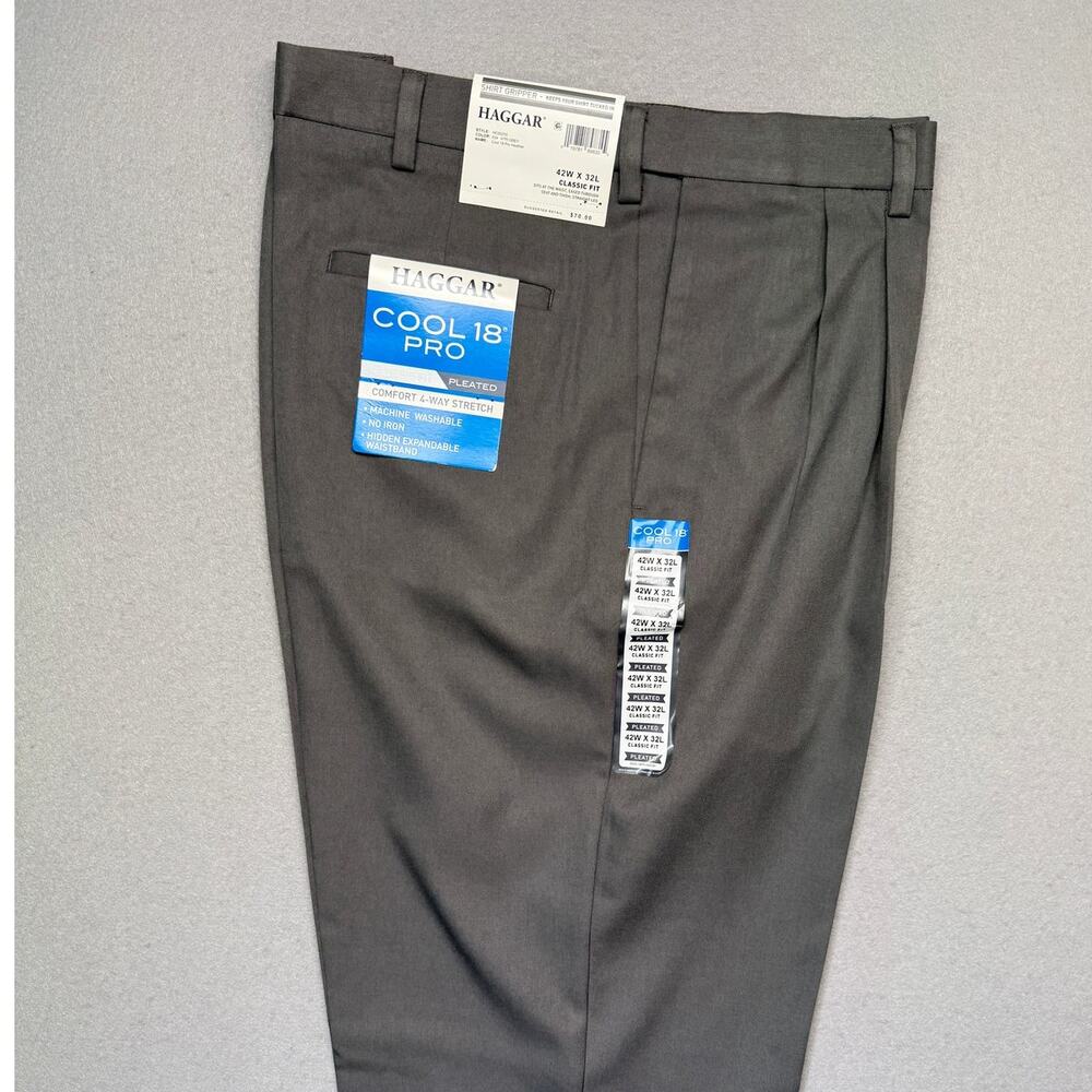 Haggar Men's Cool 18 Classic-Fit Expandable Waist Dress Pants grey 34x30 $70